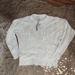 Women's White Fringe Sweater